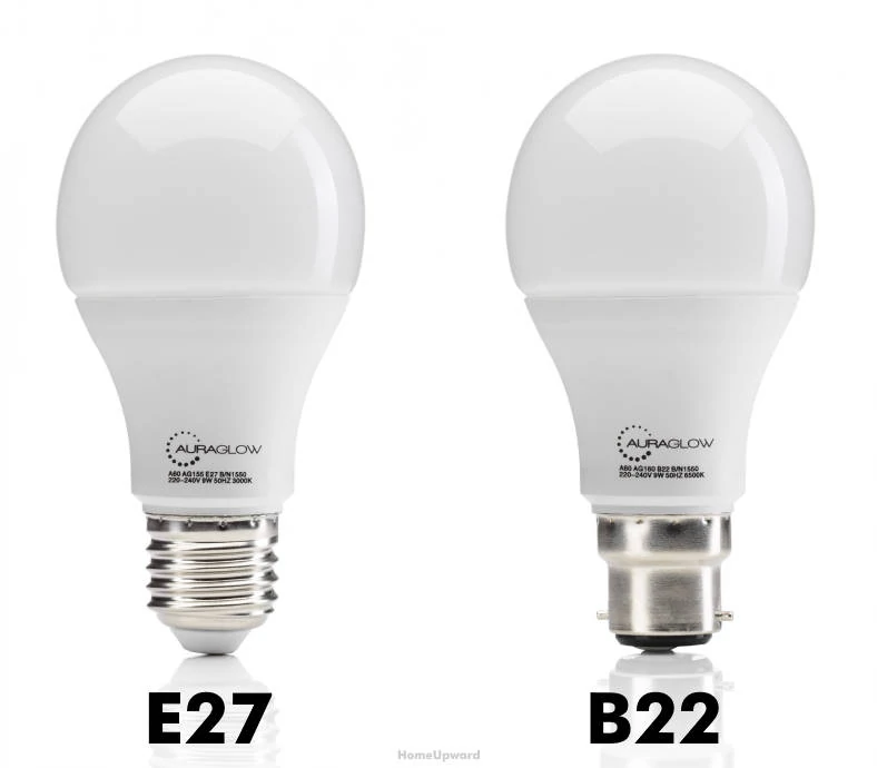 E27 vs B22 bulbs comparison image