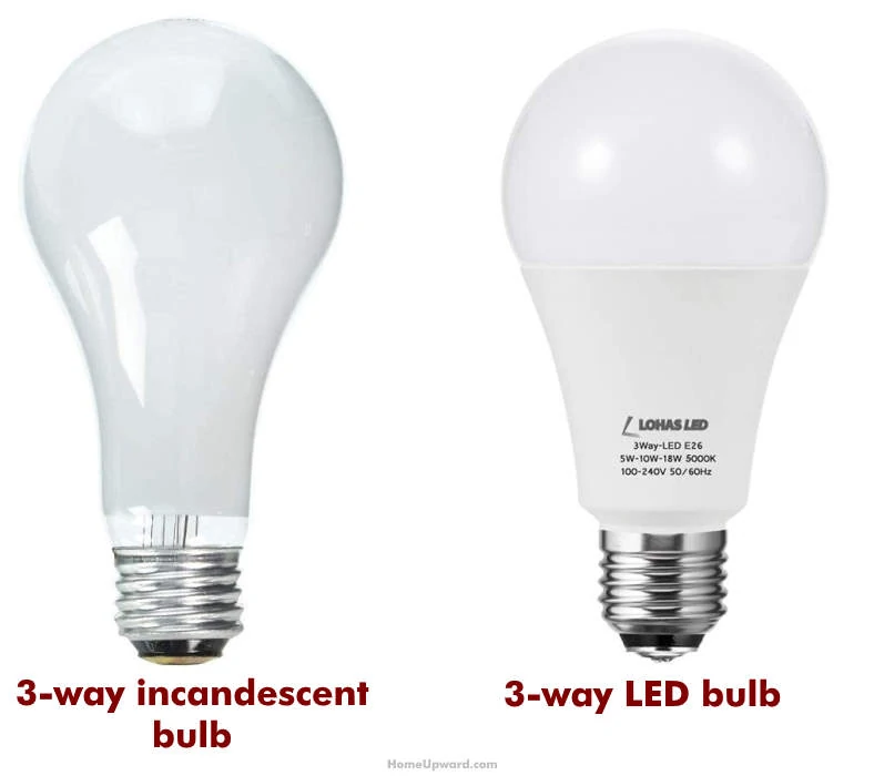 3 way incandescent and 3 way LED bulb examples