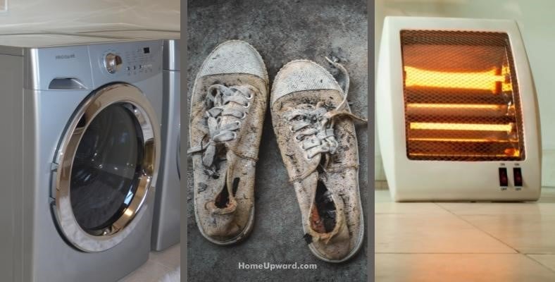 can you put shoes in the clothes dryer or on a heater